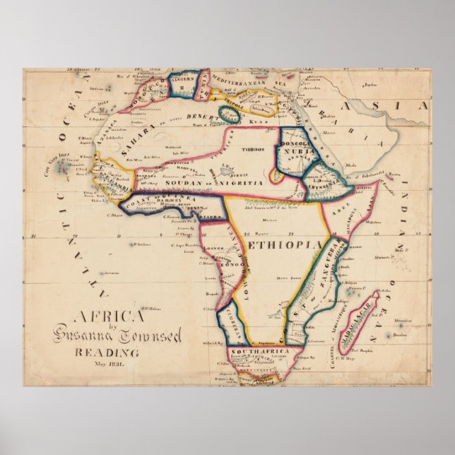 Affiche Carte vintage de l'Afrique (1831) (Devant)