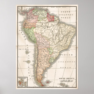 Affiche Carte vintage de l'Amérique du Sud