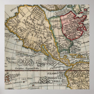 Affiche Carte vintage de l'Amérique mexicaine