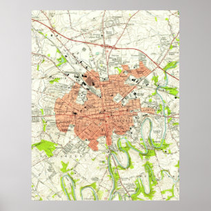 Affiche Carte vintage de Lancaster Pennsylvania (1956)