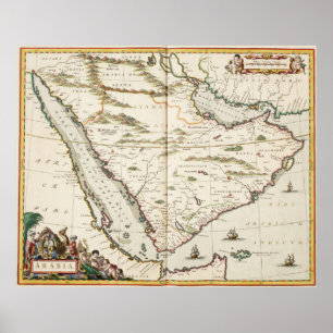 Affiche Carte vintage de l'Arabie saoudite (1662)