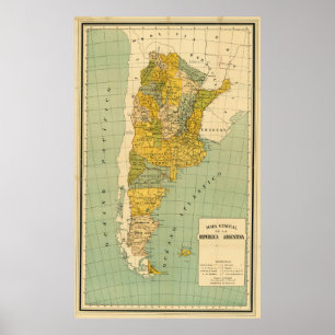 Affiche Carte vintage de l'Argentine (1910)