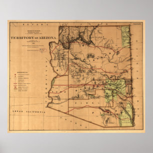 Affiche Carte vintage de l'Arizona (1876)