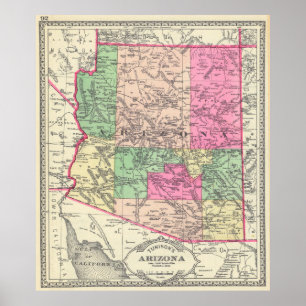 Affiche Carte vintage de l'Arizona (1881)