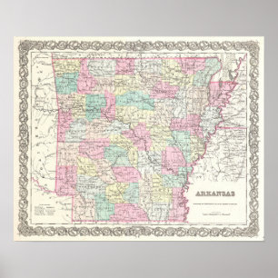 Affiche Carte Vintage de l'Arkansas (1855)
