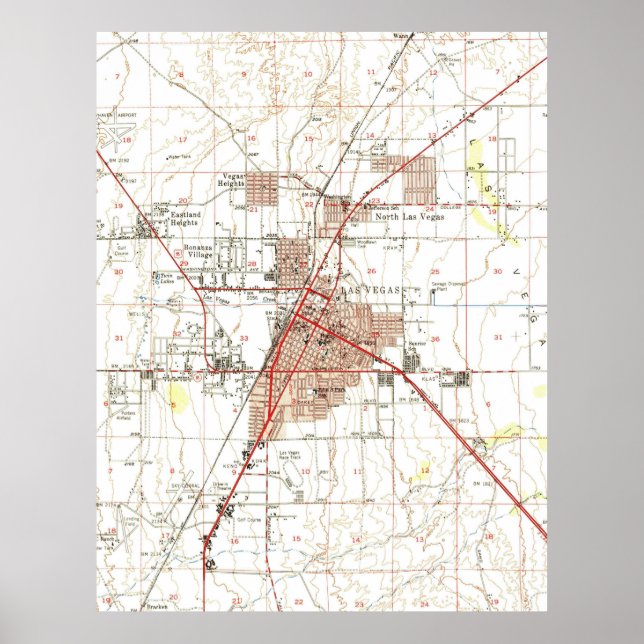 Affiche Carte vintage de Las Vegas Nevada (1952) (Devant)