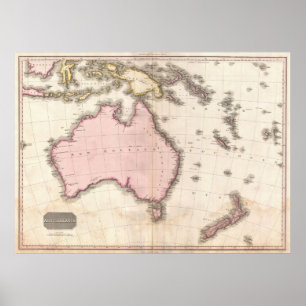 Affiche Carte vintage de l'Australie (1818)