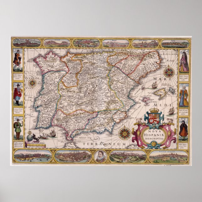 Affiche Carte vintage de l'Espagne (1610) (Devant)