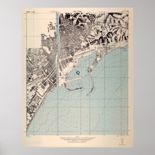 Affiche Carte Vintage de l'Espagne de Malaga (1943)