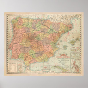 Affiche Carte vintage de l'Espagne et des territoires espa