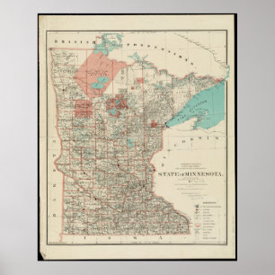 Affiche Carte Vintage de l'état du Minnesota