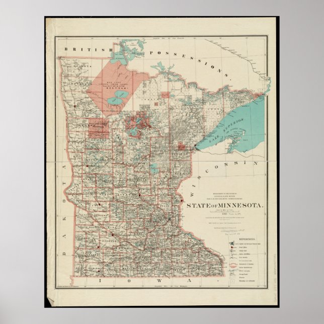 Affiche Carte Vintage de l'état du Minnesota (Devant)
