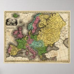 Affiche Carte vintage de l'Europe (1842)