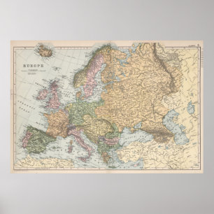 Affiche Carte vintage de l'Europe (1892)