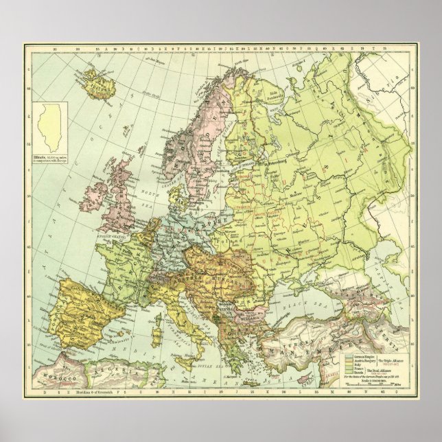 Affiche Carte vintage de l'Europe (1918) (Devant)