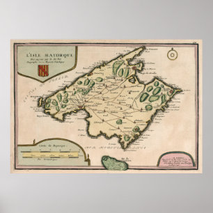Affiche Carte vintage de l'île de Majorque (1715)