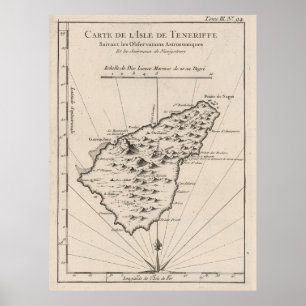 Affiche Carte vintage de l'île de Tenerife (1764)