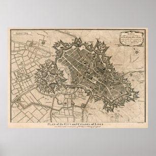 Affiche Carte vintage de Lille France (1740)