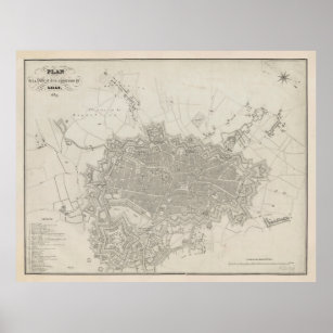 Affiche Carte vintage de Lille France (1839)