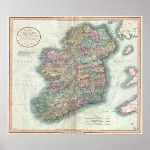Affiche Carte vintage de l'Irlande (1799)