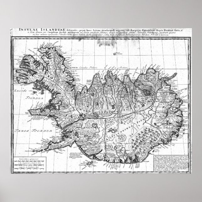 Affiche Carte vintage de l'Islande (1761) BW (Devant)