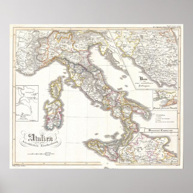Affiche Carte vintage de l'Italie (1850) (Devant)