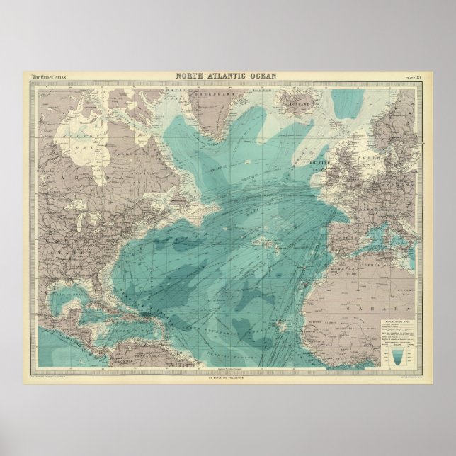 Affiche Carte vintage de l'océan Atlantique (1922) (Devant)