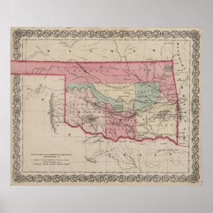 Affiche Carte vintage de l'Oklahoma (1869)