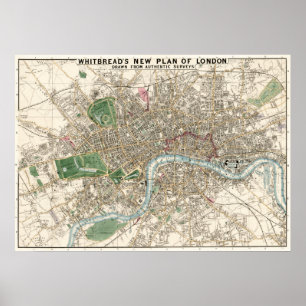 Affiche Carte Vintage de Londres Angleterre (1853)