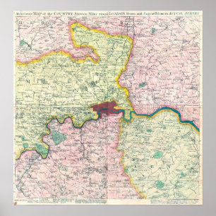 Affiche Carte vintage de Londres et des environs, 1764