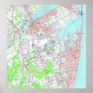 Affiche Carte vintage de Long Branch & Red Bank NJ (1954)