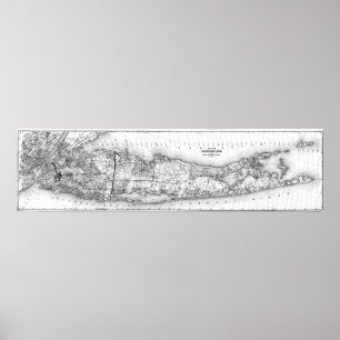 Affiche Carte vintage de Long Island New York (1873) BW