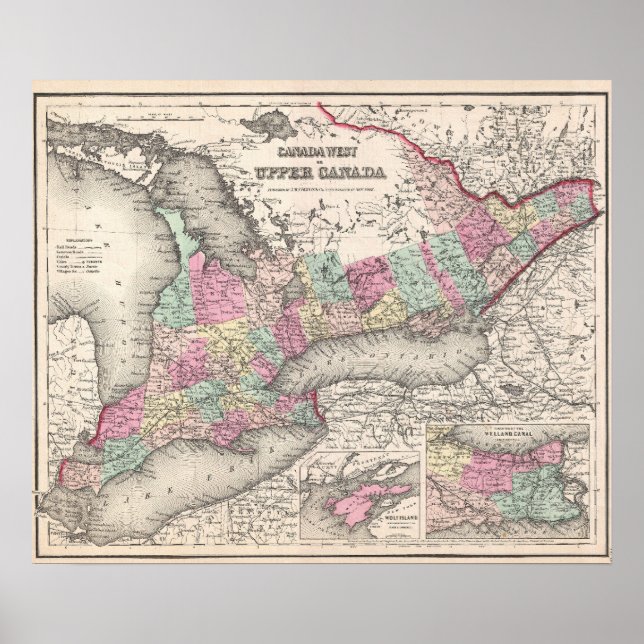 Affiche Carte vintage de l'Ontario (1857) (Devant)