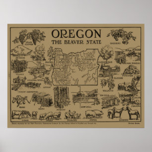 Affiche Carte vintage de l'Oregon (1912)