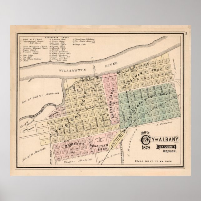 Affiche Carte vintage de l'Oregon Albany (1878) (Devant)