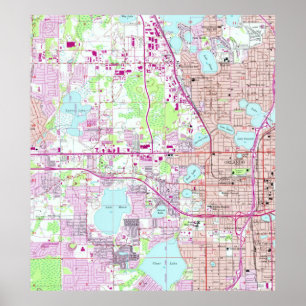 Affiche Carte vintage de l'ouest de l'Orlando Floride (195