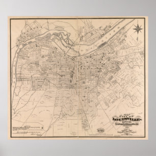 Affiche Carte vintage de Louisville Kentucky (1873)