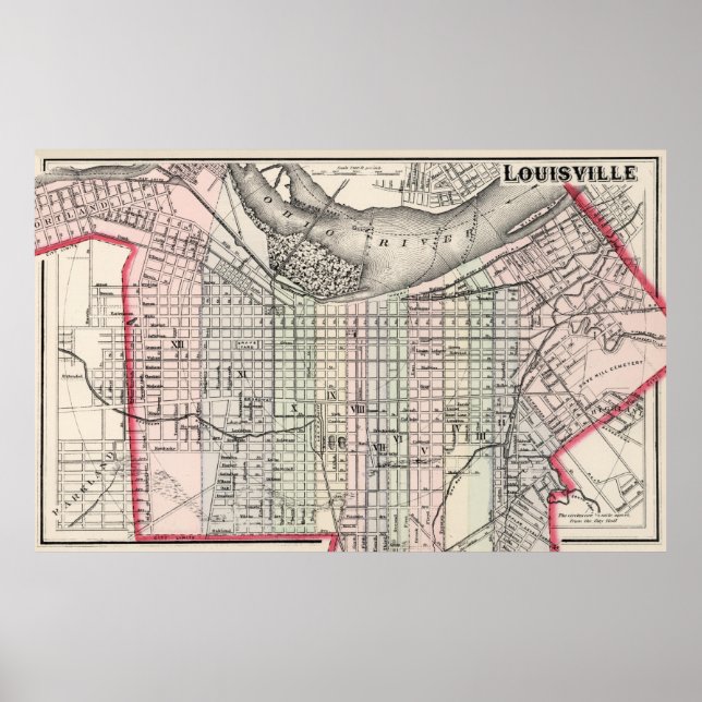 Affiche Carte vintage de Louisville Kentucky (1884) (Devant)