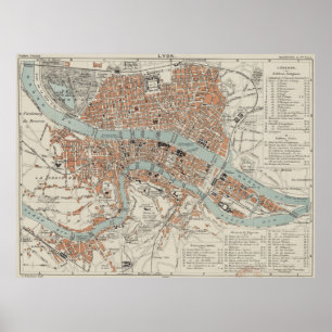 Affiche Carte vintage de Lyon France (1888)