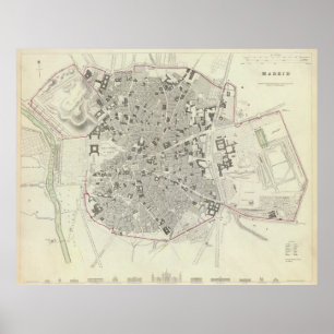 Affiche Carte vintage de Madrid Espagne (1831)