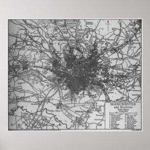 Affiche Carte Vintage de Manchester England (1911)