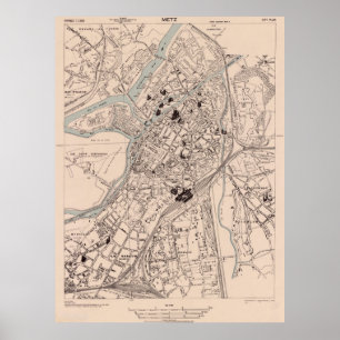 Affiche Carte vintage de Metz France (1943)