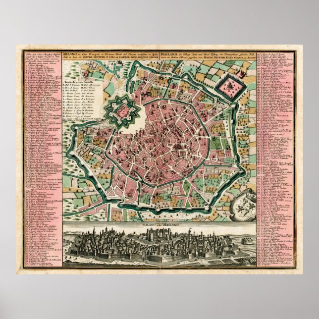 Affiche Carte vintage de Milan Italie (1730) (Devant)