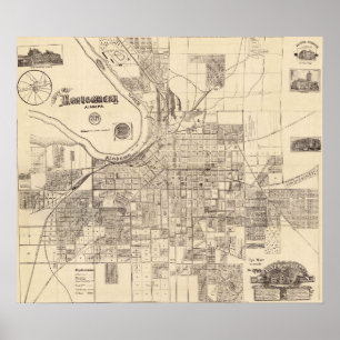 Affiche Carte vintage de Montgomery, Alabama (1899)