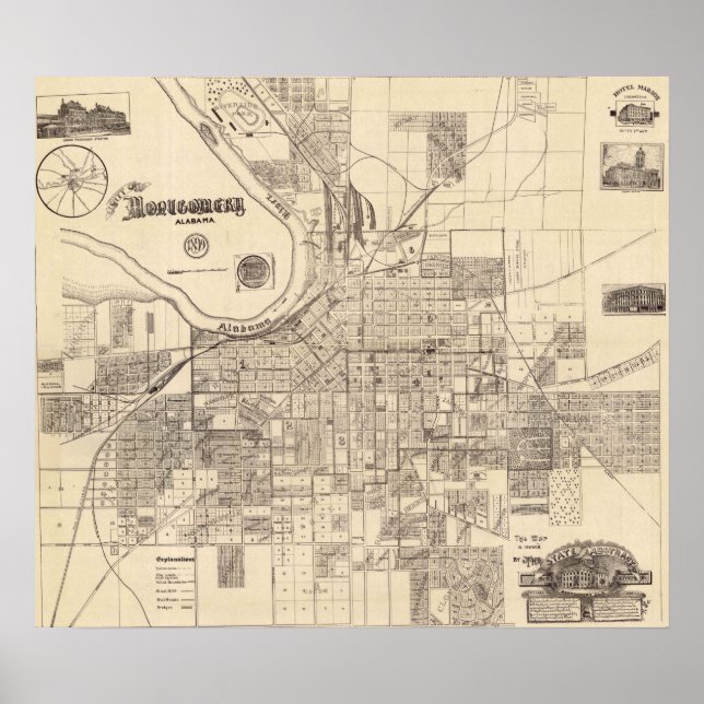 Affiche Carte vintage de Montgomery, Alabama (1899) (Devant)