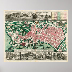 Affiche Carte vintage de Naples Italie (1730)