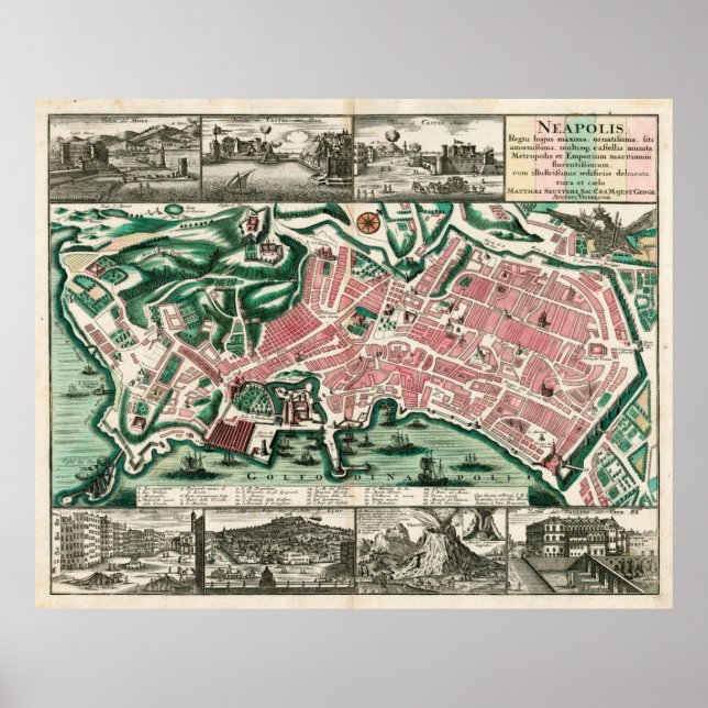 Affiche Carte vintage de Naples Italie (1730) (Devant)