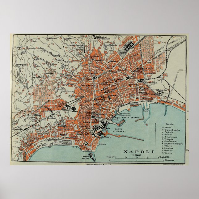 Affiche Carte vintage de Naples Italie (1911) (Devant)