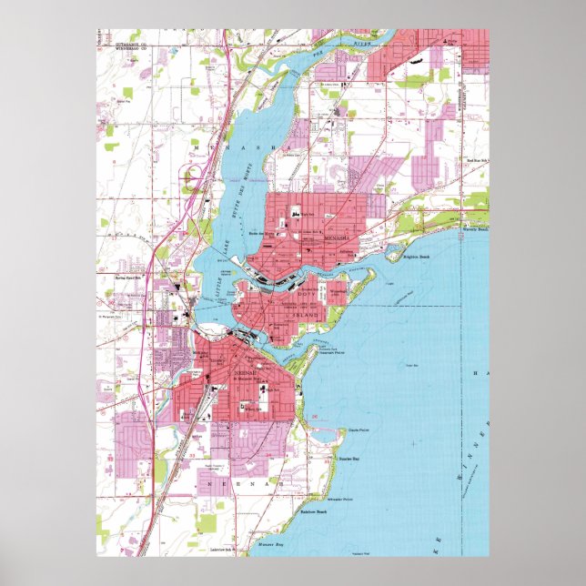 Affiche Carte vintage de Neenah Wisconsin (1955) (Devant)