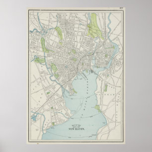 Affiche Carte vintage de New Haven le Connecticut (1901)